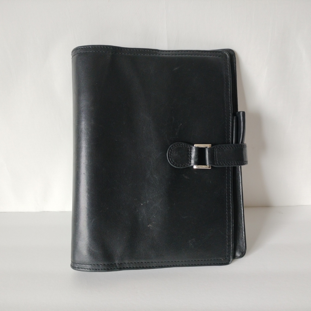 Franklin Covey Black Nappa Leather Unstructured Classic 7 Ring Planner